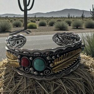 Southwestern-Inspired Silver & Turquoise Cuff Bracelet